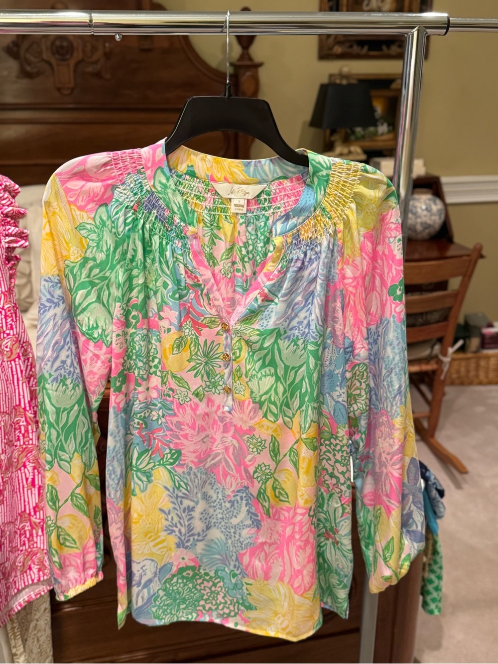 Lilly Pulitzer Multicolor Floral Smocked-Neck Top